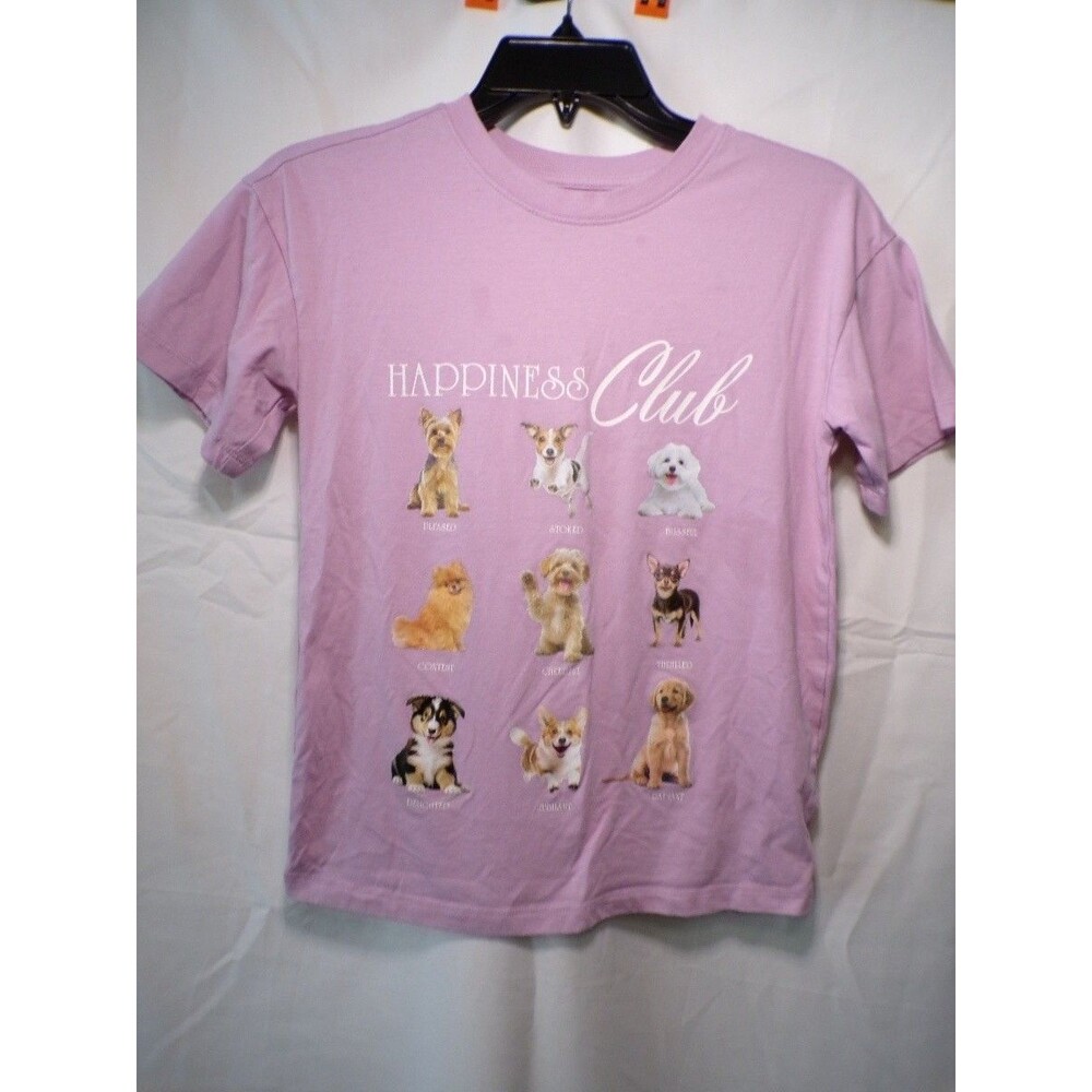 Cat & Jack Girls Happiness Club Dog Graphic T Shirt Pink Short Sleeve
